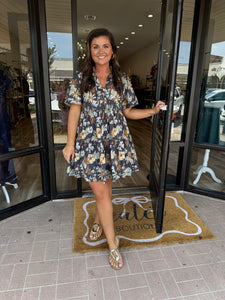 GRAY FALL FLORAL DRESS