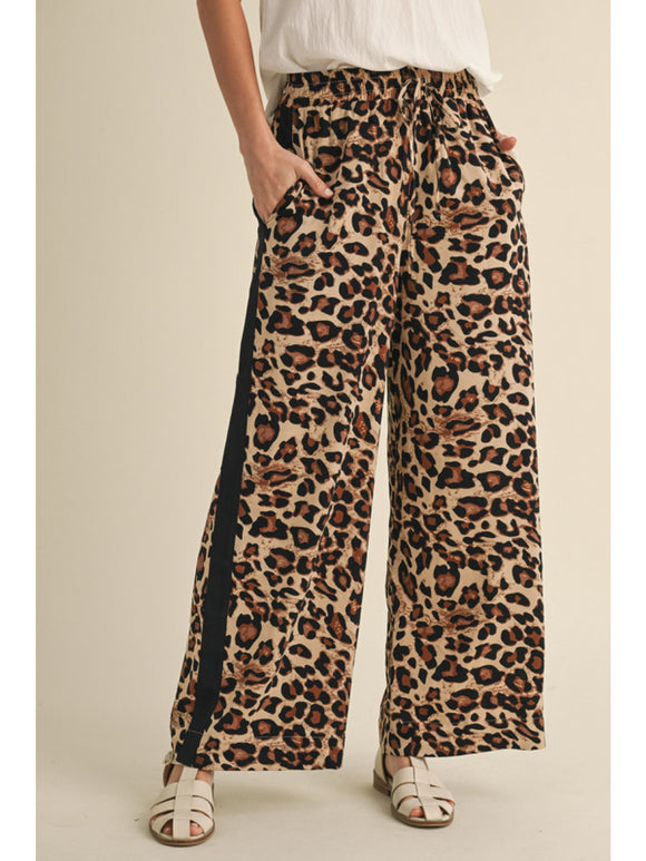 LEOPARD DRAWSTRING PANTS BLACK TRIM