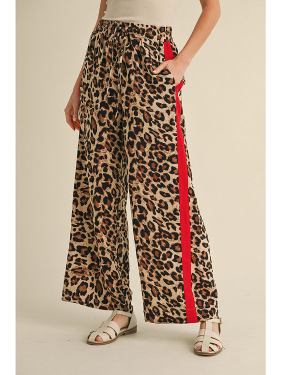 LEOPARD DRAWSTRING PANTS RED TRIM