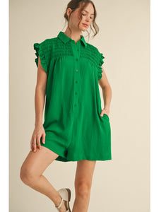 GREEN SMOCKED ROMPER