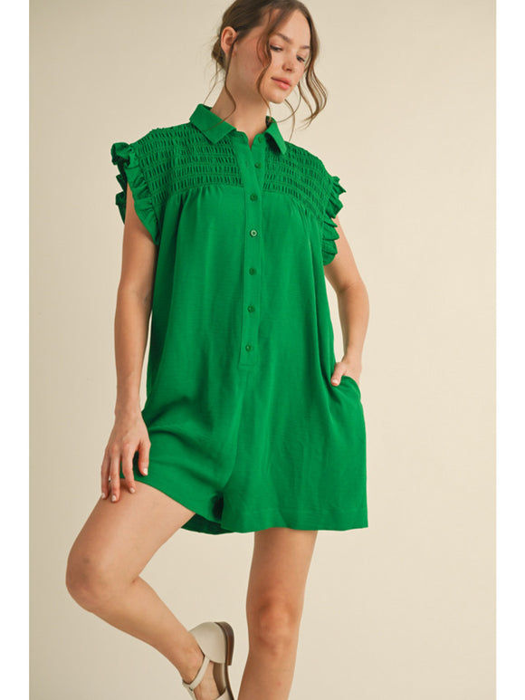 GREEN SMOCKED ROMPER