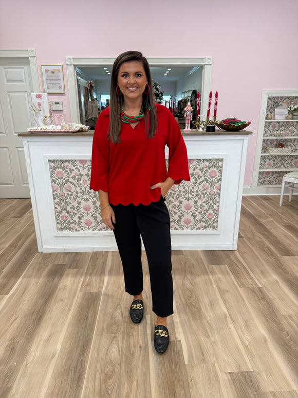 RED SCALLOP TOP