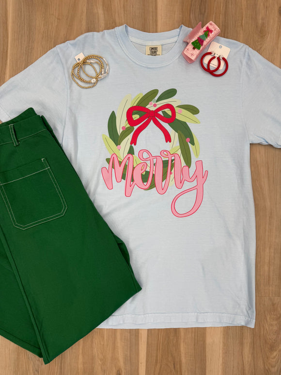 BLUE MERRY WREATH TEE