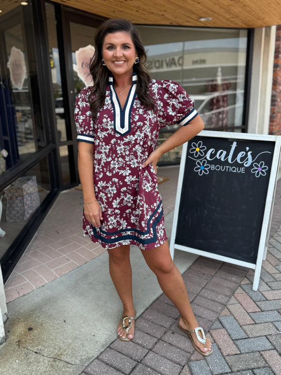 BURGUNDY AND NAVY MIX DRESS