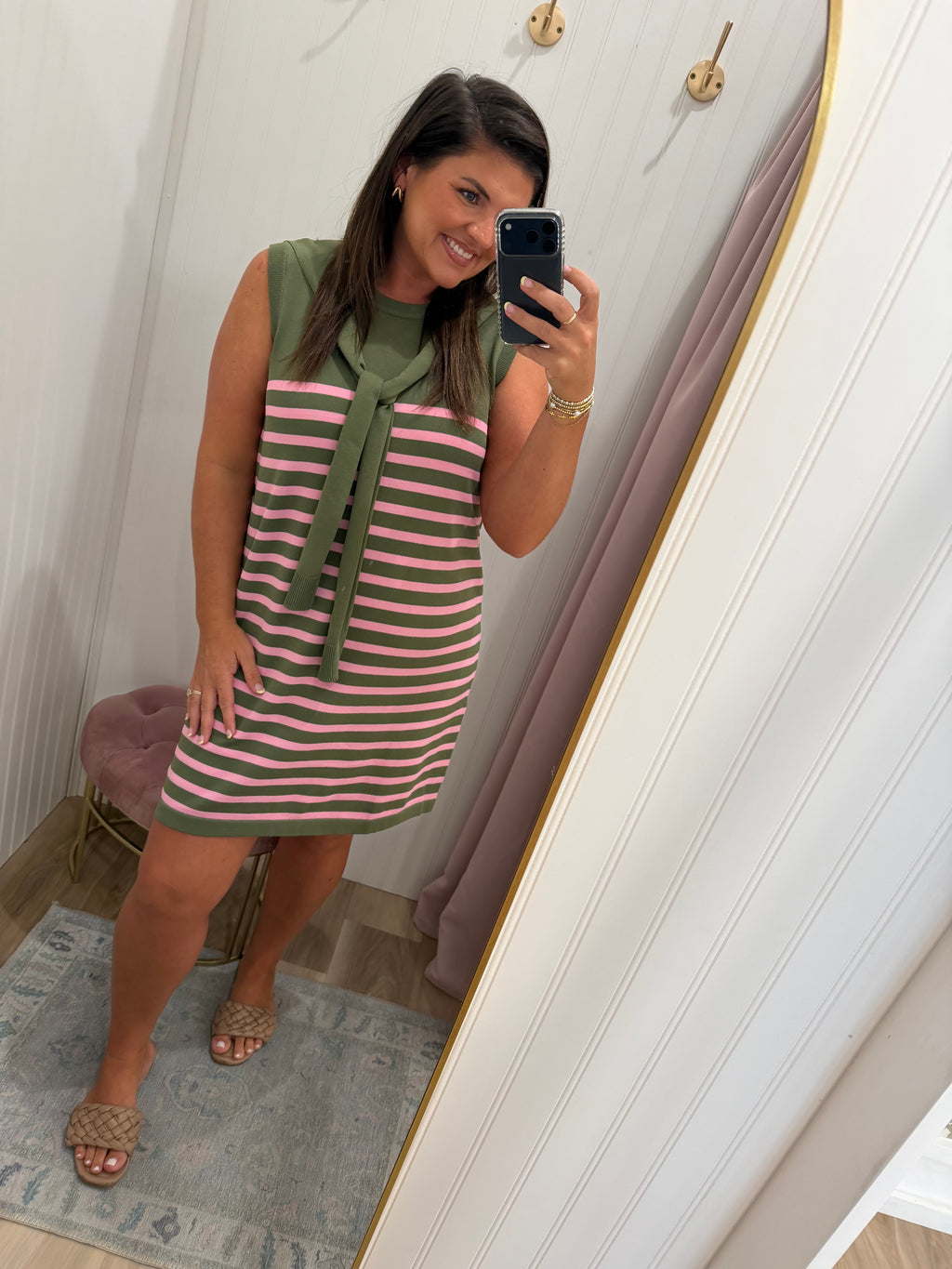 OLIVE AND PINK STRIPE SWEATER DRESS
