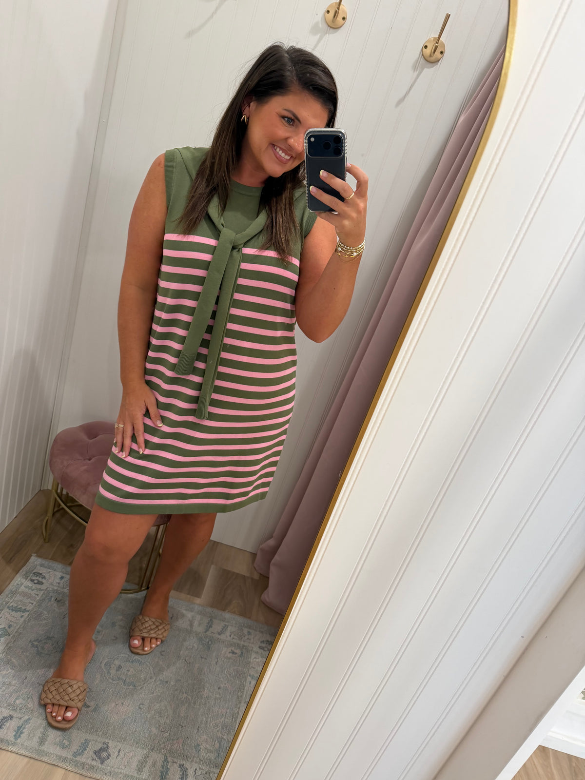 OLIVE AND PINK STRIPE SWEATER DRESS