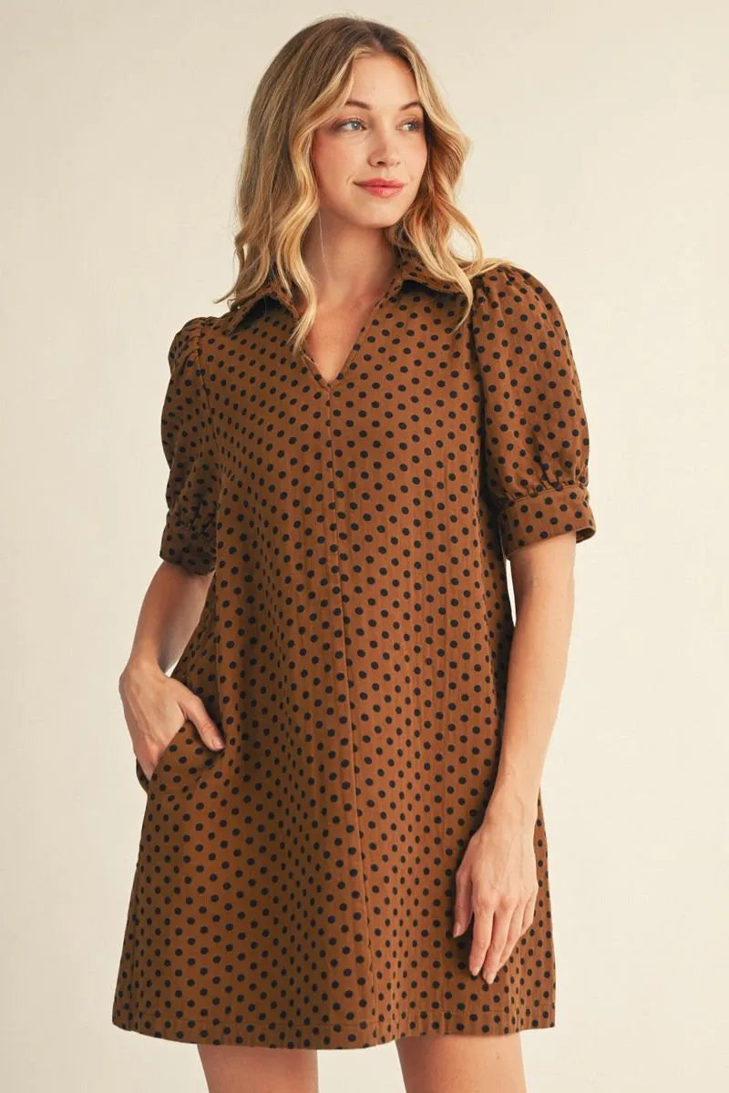 BROWN AND BLACK POLKA DOT DRESS