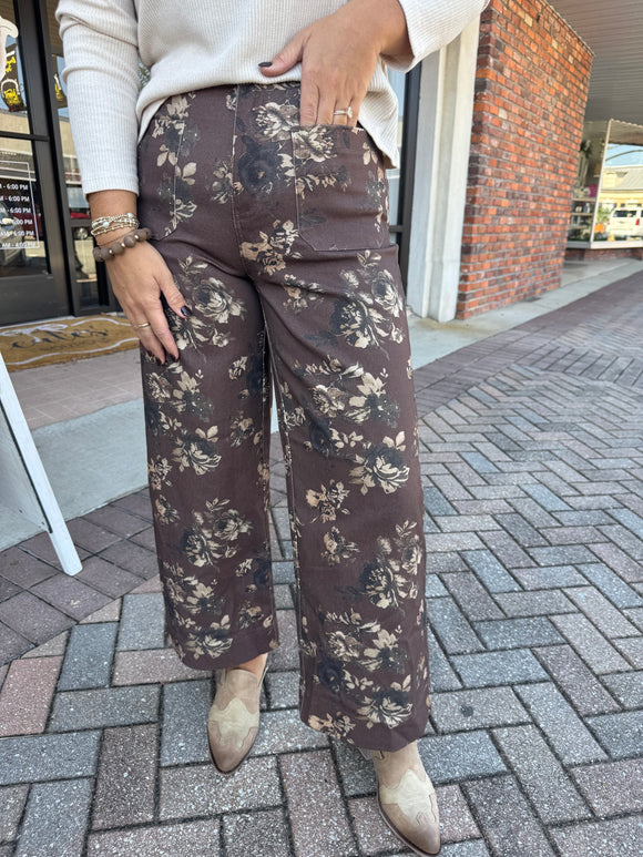 BROWN FLORAL PANTS