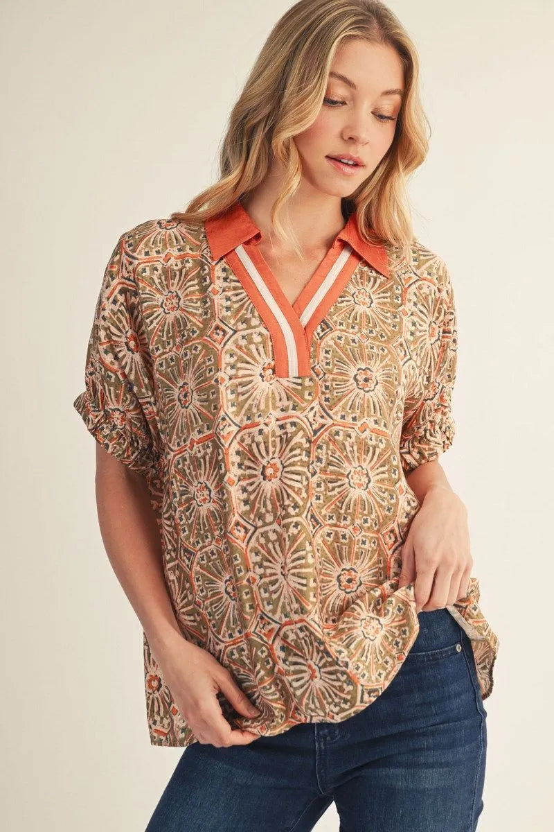 RUST AND OLIVE MIX TOP