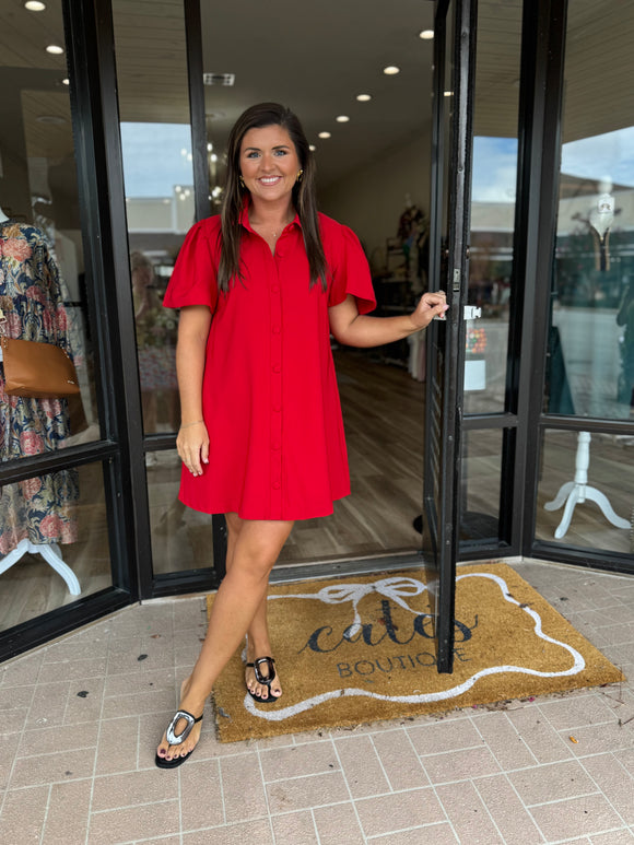 RED BUTTON UP DRESS