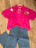 HOT PINK OVERSIZED COLLAR TOP