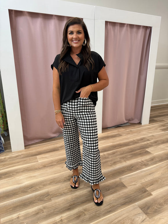 BLACK AND WHITE GINGHAM ANKLE PANTS