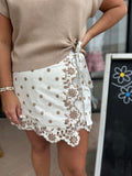 TAN AND WHITE POLKA DOT SKORT