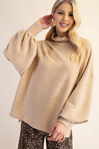 BEIGE TEXTURED MOCK NECK TOP