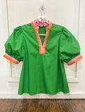 GREEN BUBBLE SLEEVE TOP