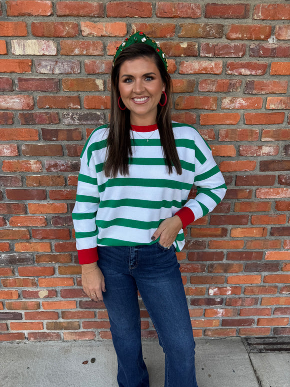 RED AND GREEN STRIPED SWEATER