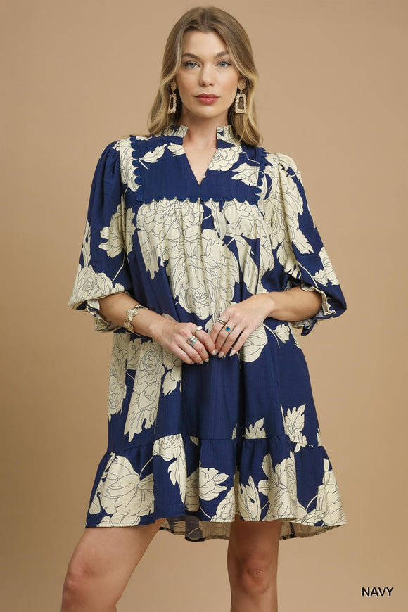 NAVY AND WHITE FLORAL DRESS