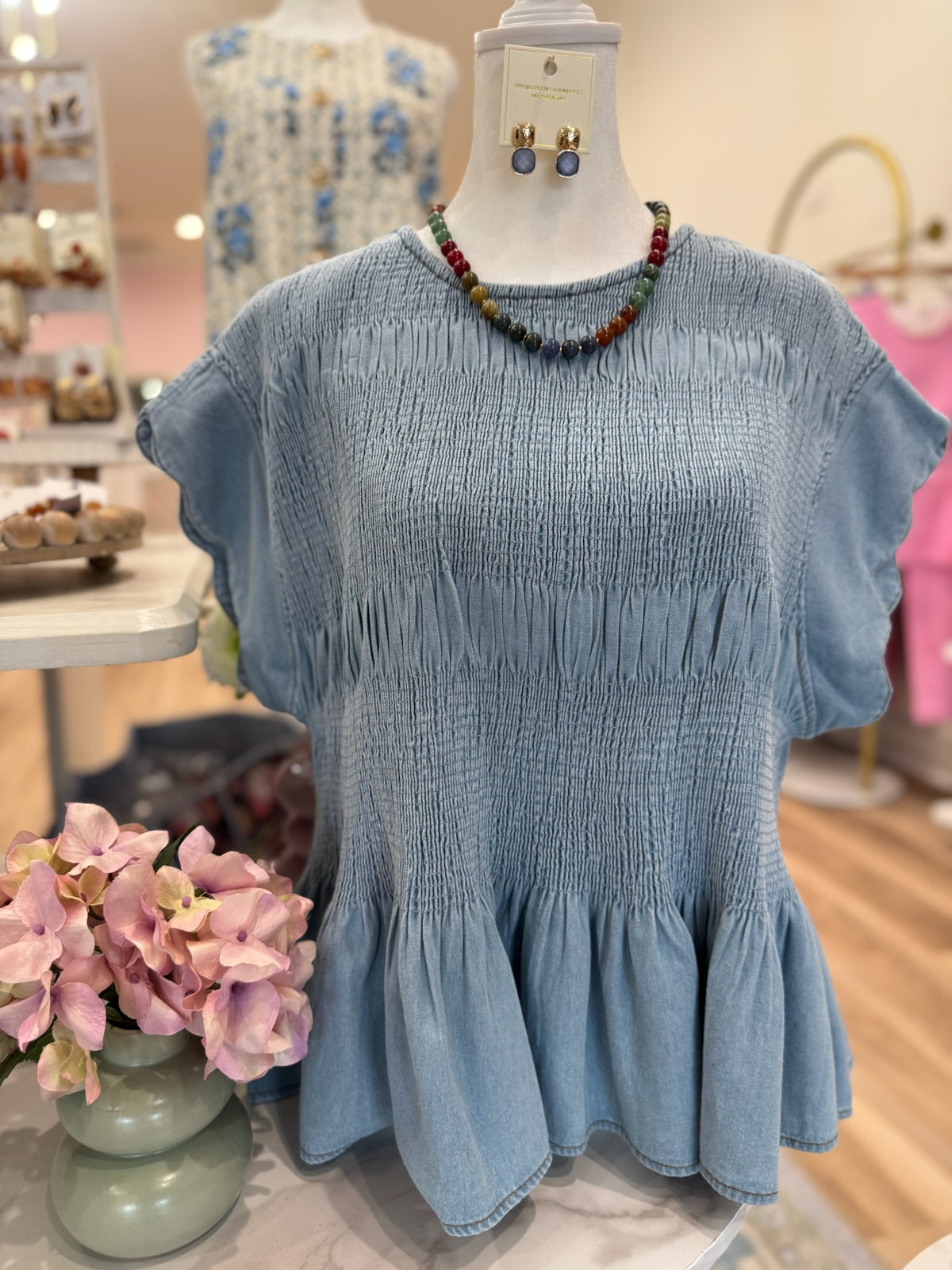 LIGHT DENIM PEPLUM TOP