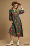 OLIVE FLORAL MIDI DRESS