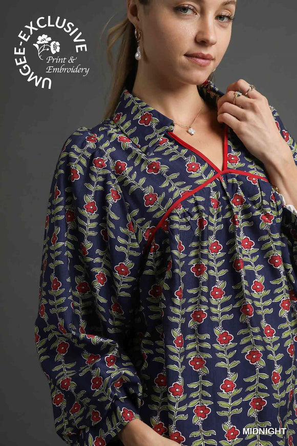 NAVY FLORAL VINE TOP