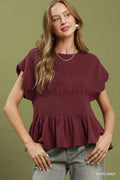 BURGUNDY PEPLUM TOP