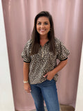 LEOPARD ZIP TOP WITH BLACK TRIM