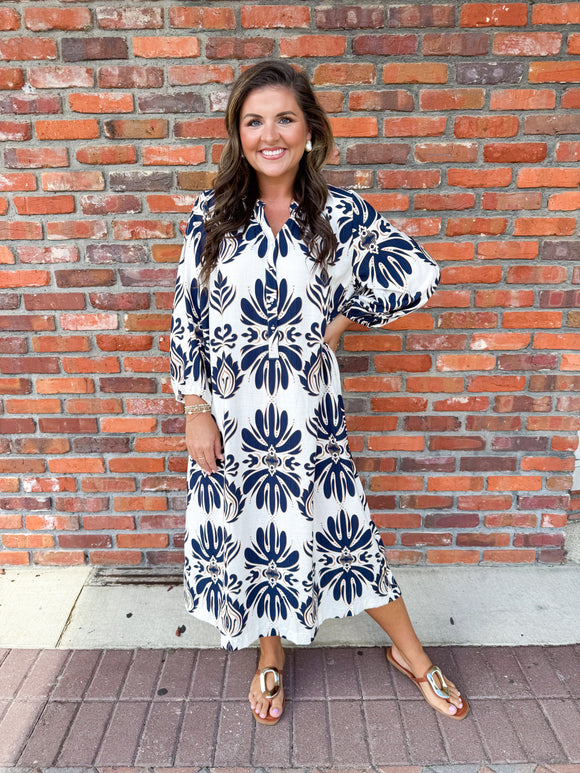 NAVY AND GOLD MIX DRESS