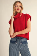 RED SLEEVELESS TURTLENECK