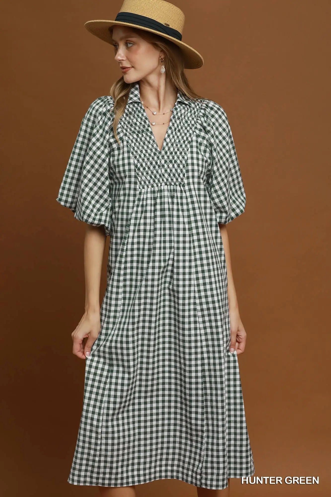 GREEN GINGHAM MIDI