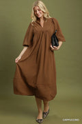 MOCHA STRIPE MIDI DRESS
