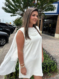 WHITE SLEEVELESS DRAPED NECKLINE DETAIL