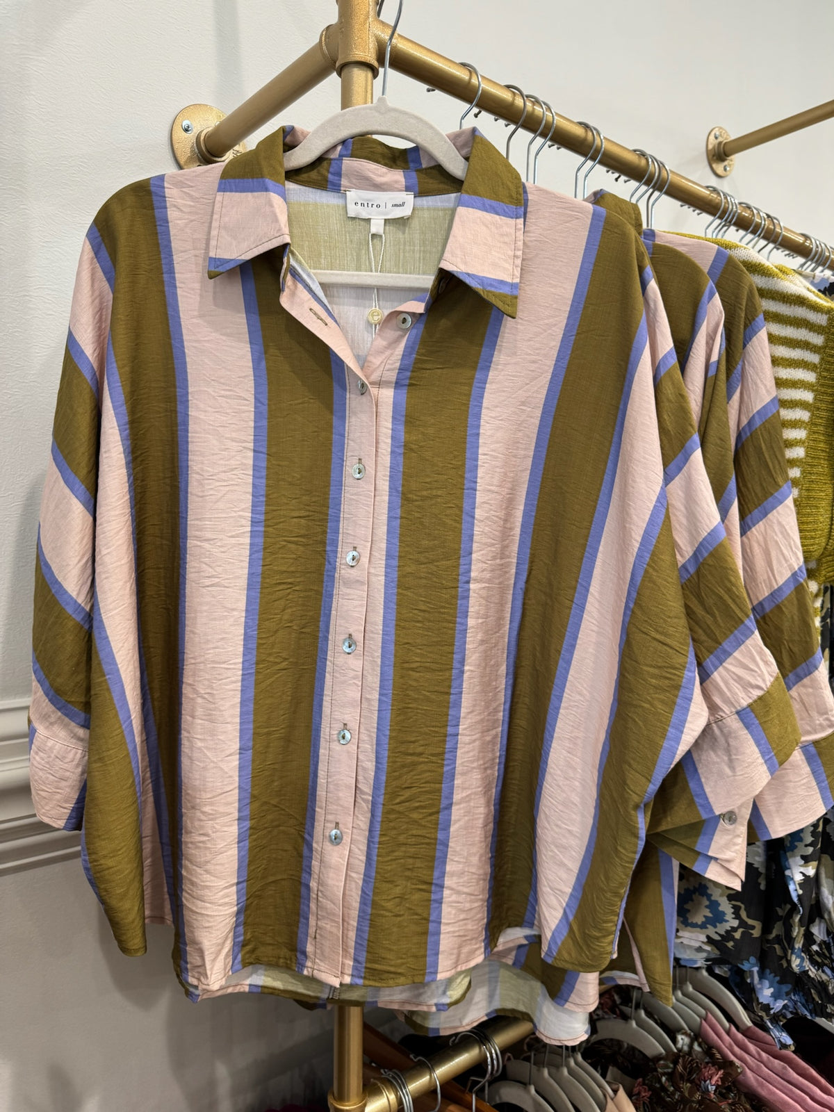 OLIVE AND BLUE STRIPE SHIRT