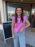 PINK FLORAL SLEEVELESS SWEATER