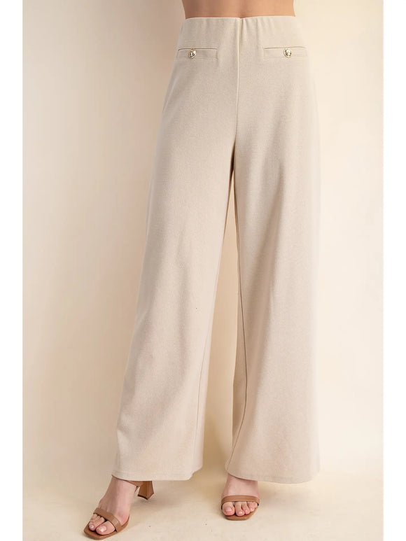 BEIGE DRESS PANTS WITH GOLD BUTTON