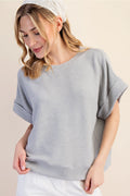 GREY TEXTURED SHORT SLEEVE TOP