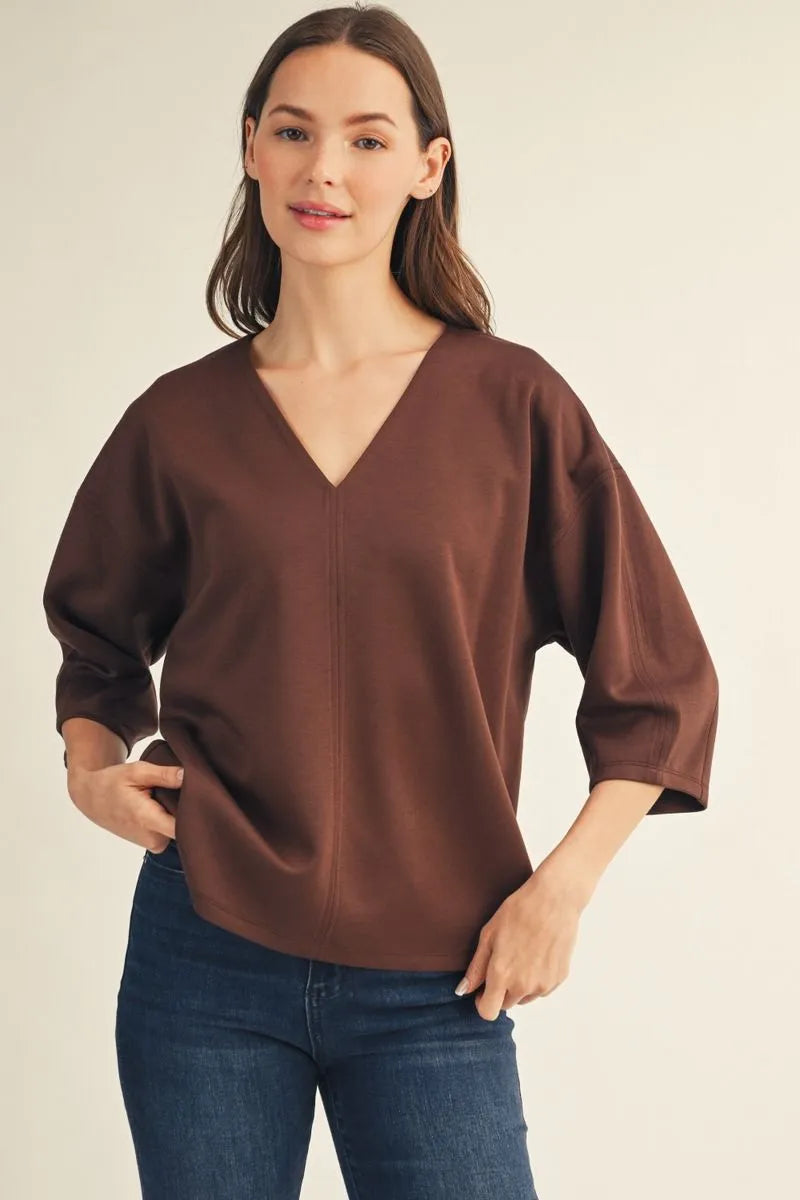 BROWN DROP SHOULDER TOP