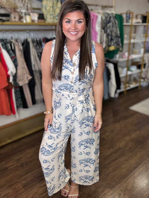 BLUE PAISLEY JUMPSUIT