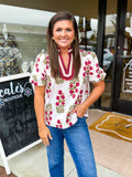 MAROON AND CREAM FLORAL TOP
