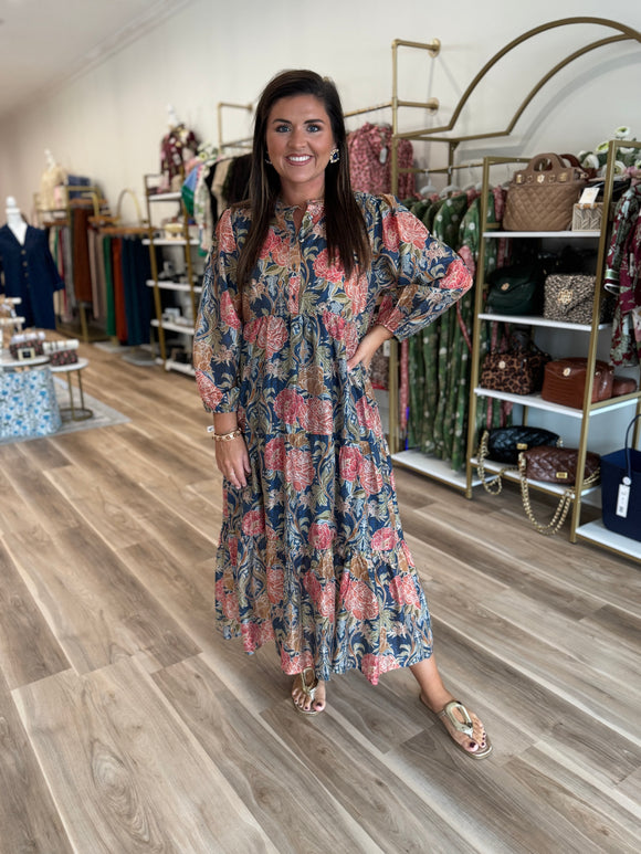 NAVY FALL FLORAL MIDI