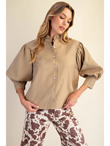 TAUPE SHIMMER BUTTON UP