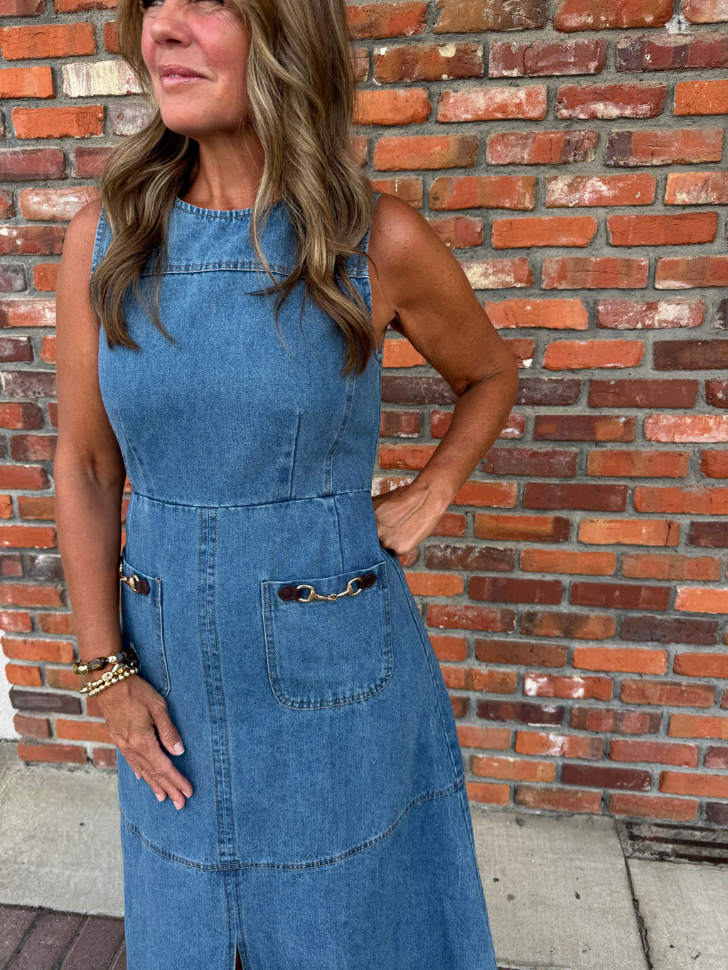SLEEVELESS DENIM MIDI