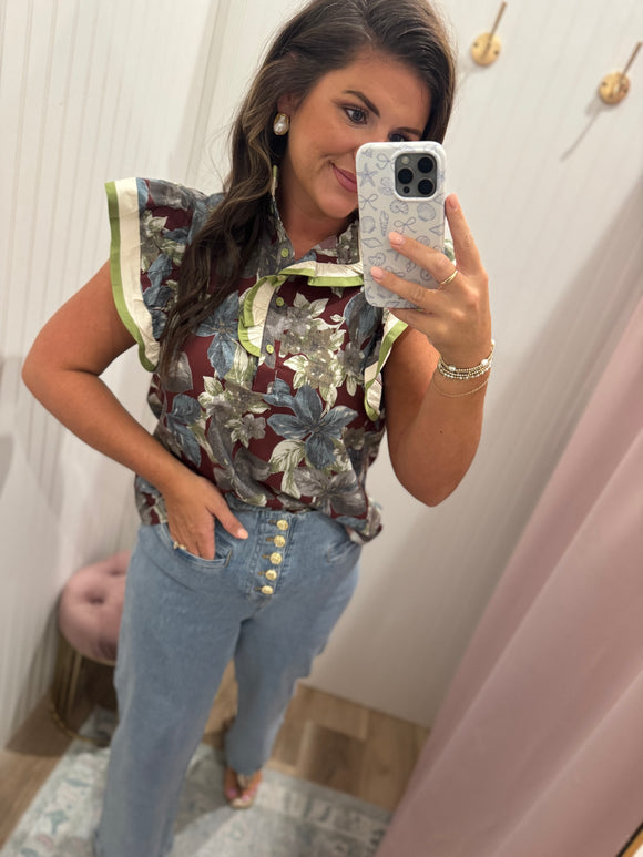 MAROON AND LIME MIX TOP