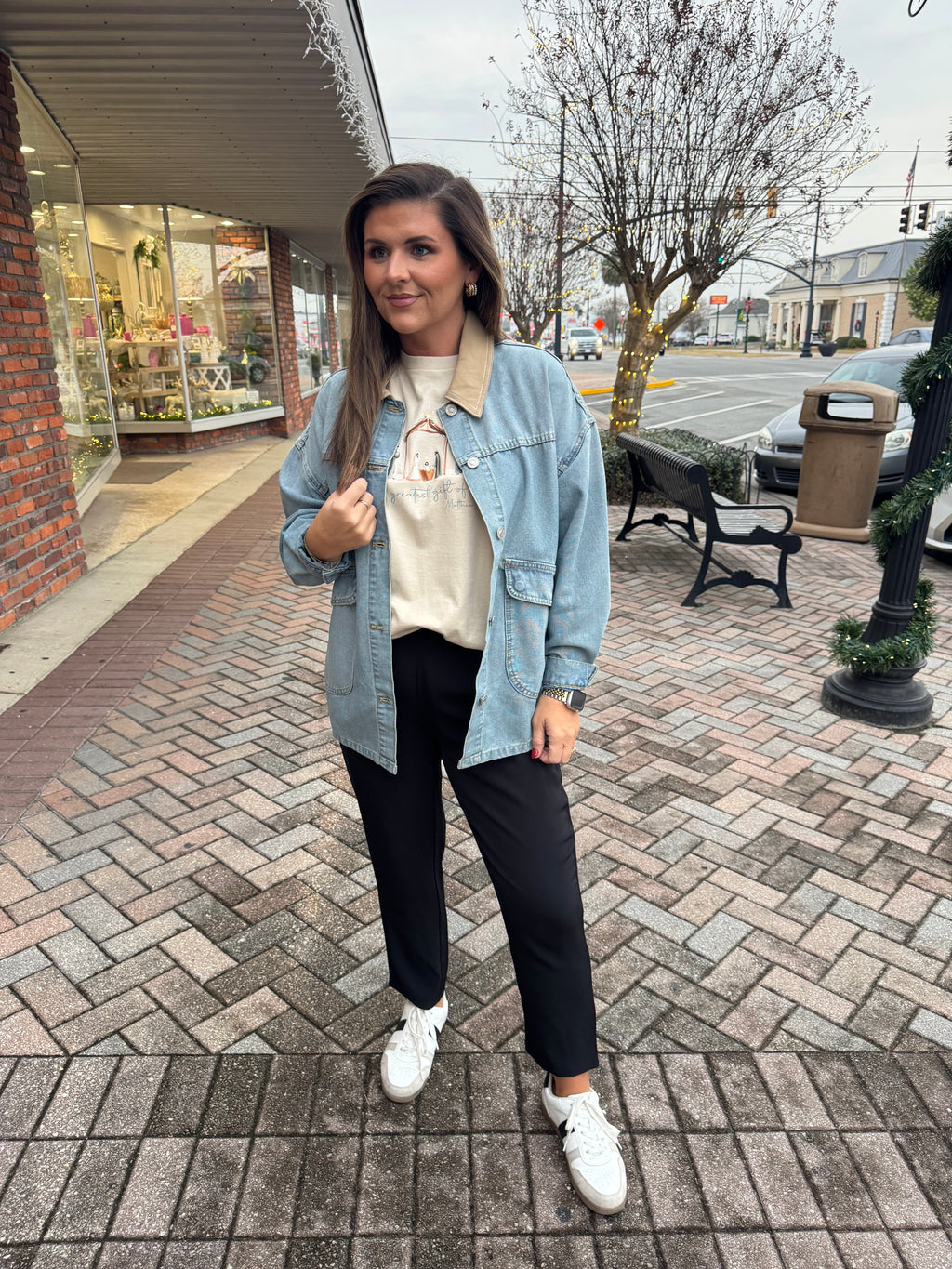 DENIM JACKET WITH KHAKI COLLAR