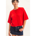 RED EVERYDAY BUTTON KNIT TOP