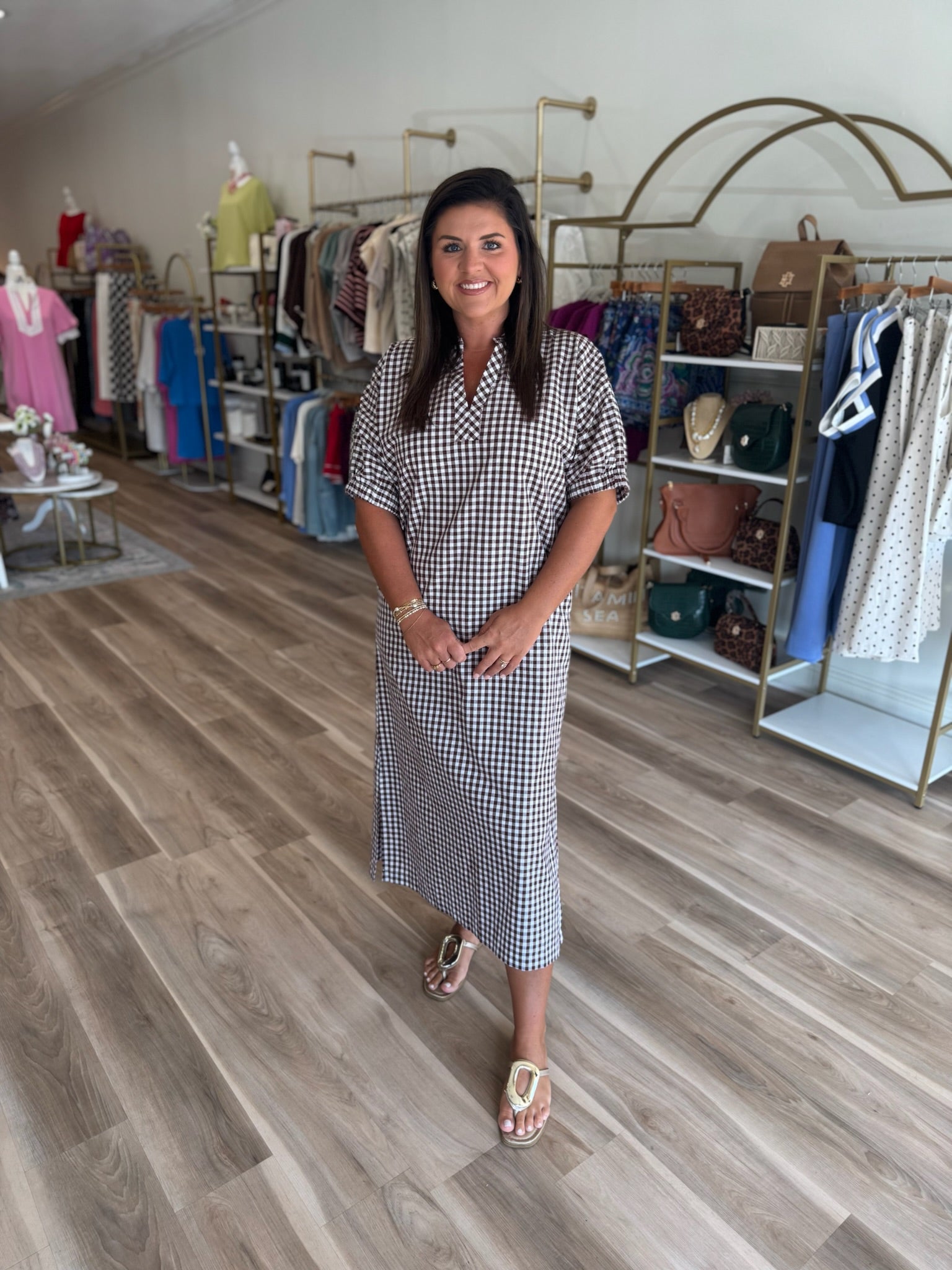 BROWN GINGHAM MIDI