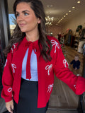 RED PEARL BOW SWEATER