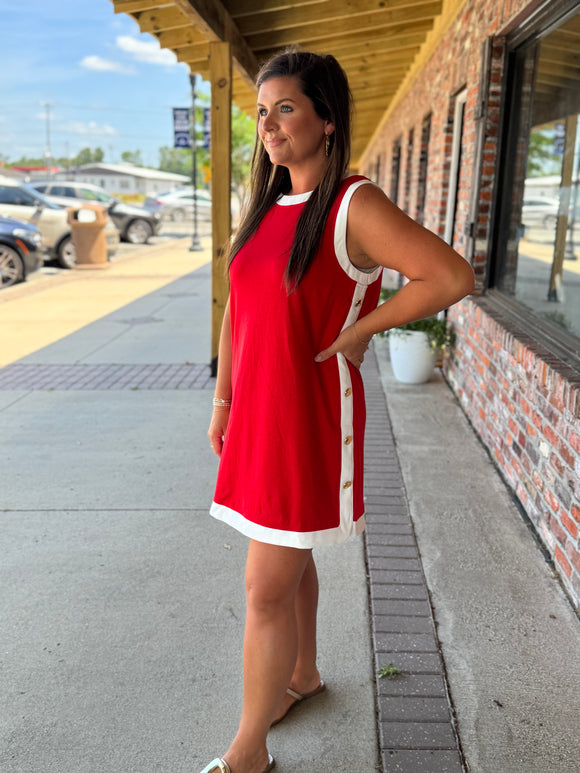 RED SLEEVELESS DRESS