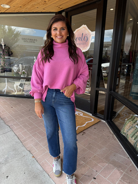 PINK TEXTURED MOCK NECK TOP