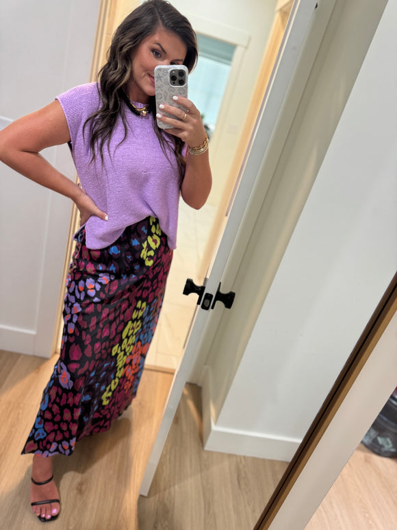 COLORFUL CHEETAH PRINT MIDI SKIRT