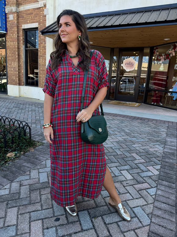 TARTAN RED MIDI DRESS
